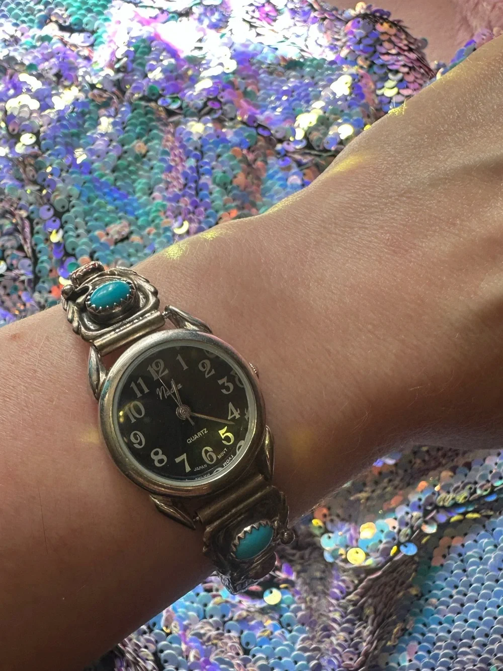 Running Bear Trading Co. • Vintage Sterling Turquoise & Coral Watch